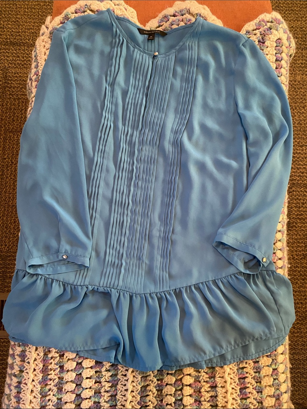 Banana Republic Light Blue Pleated Ruffle Blouse